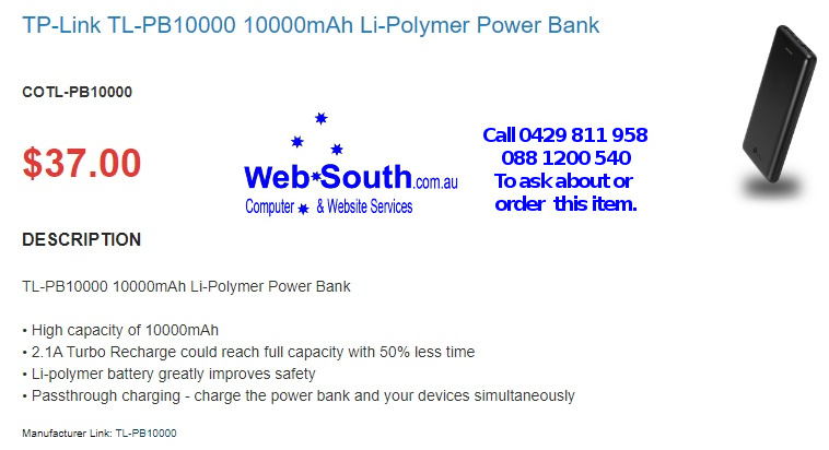 TP-Link TL-PB10000 10000mAh Li-Polymer Power Bank - from Web South