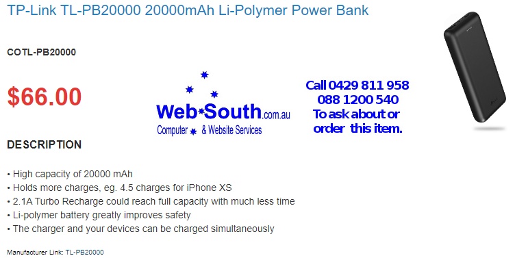 TP-Link TL-PB20000 20000mAh Li-Polymer Power Bank - from Web South